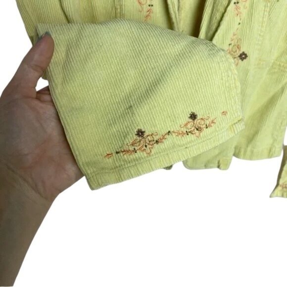 Vintage Blanc Noir Kharma Yellow Corduroy Jacket Floral Embroidery Small - Picture 2 of 6